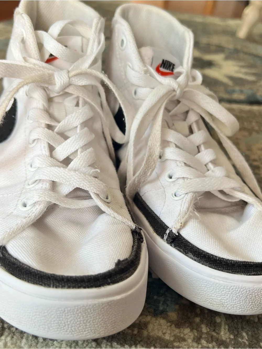 Nike White High-Top Sneakers with Black Swoosh and Accent size 6.5